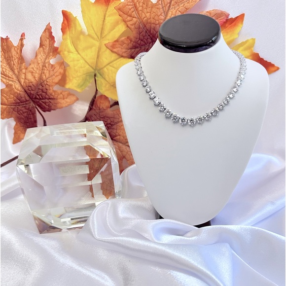 925 Tennis Necklace REAL Sterling Silver 18” Graduated Cubic Zirconia - Picture 3 of 11